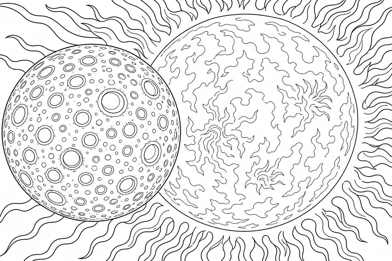 Sun and Planet Coloring Page for Kids