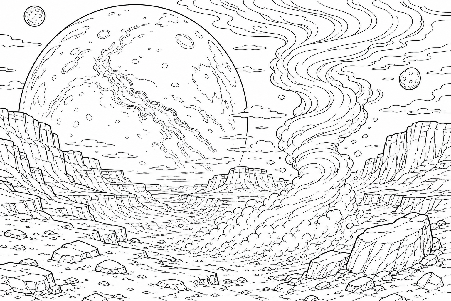 Mars Planet Canyon Coloring Page for Kids