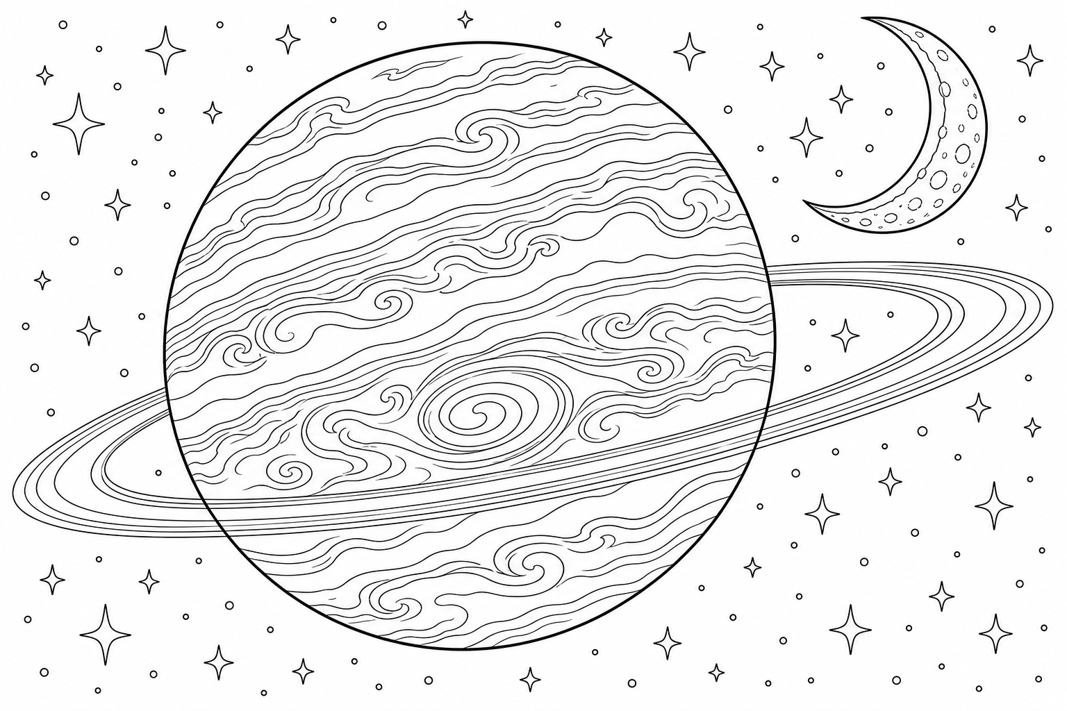 Planet und Mond Malvorlage für Kinder