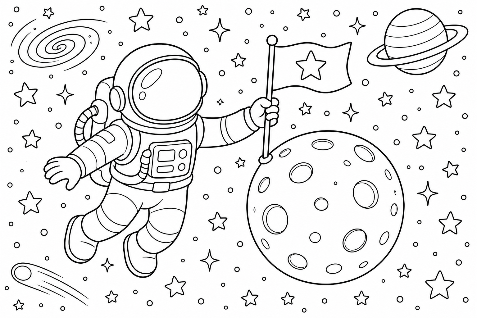 Astronaut im Weltraum Malvorlage für Kinder