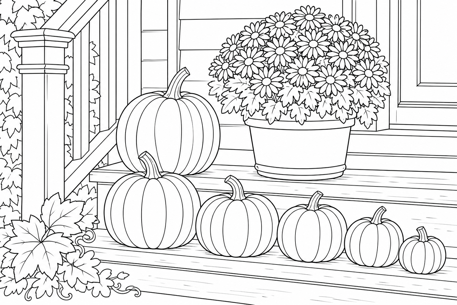 Pumpkin Porch Coloring Page for Kids