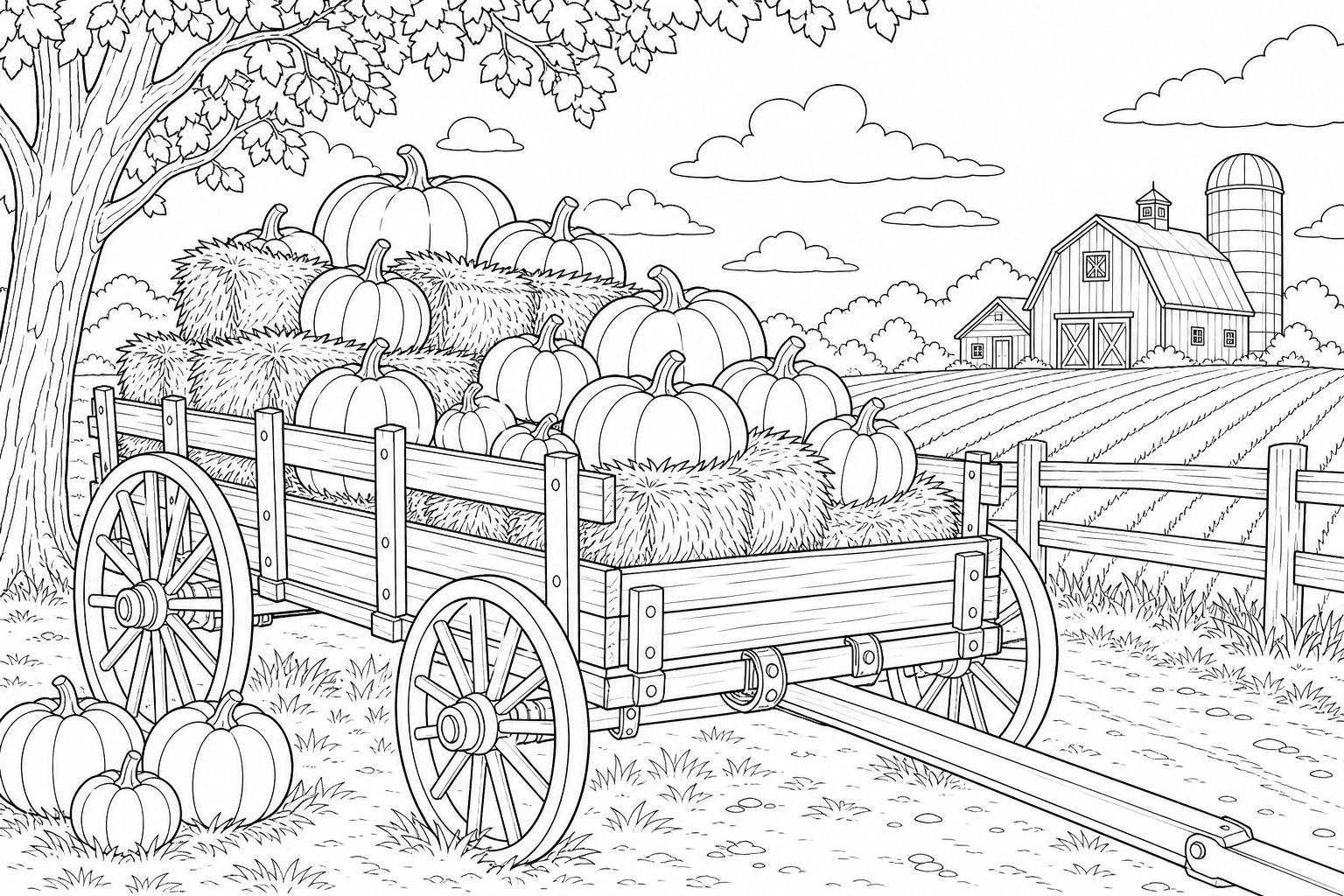 Pumpkin Wagon Farm Coloring Page