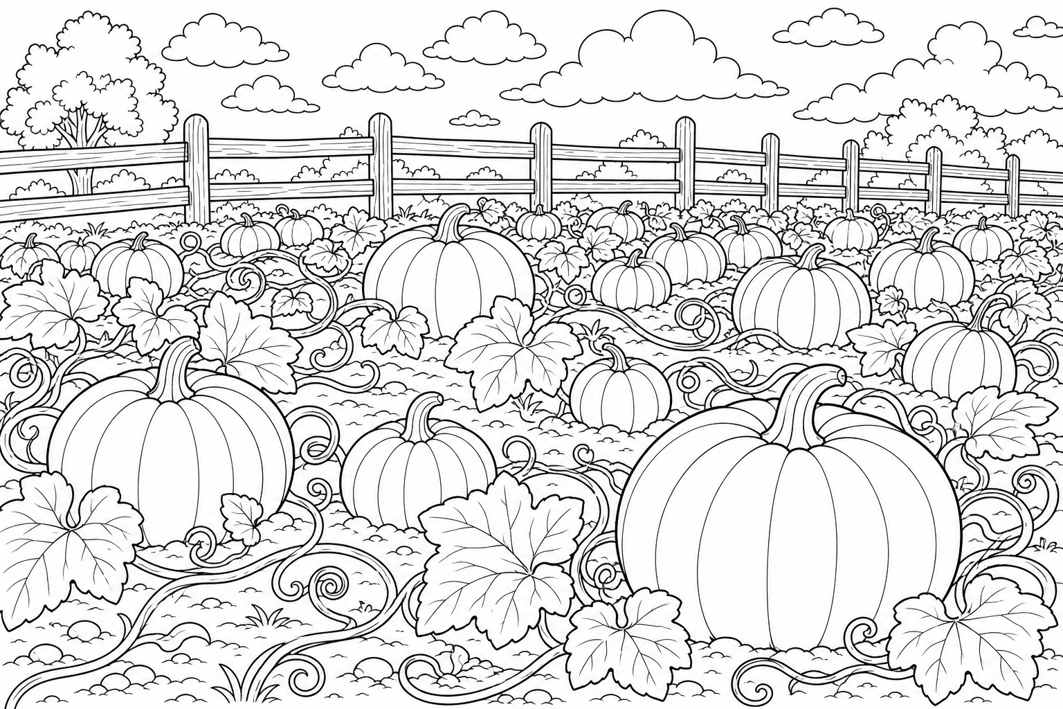 Pumpkin Patch Coloring Page for Kids
