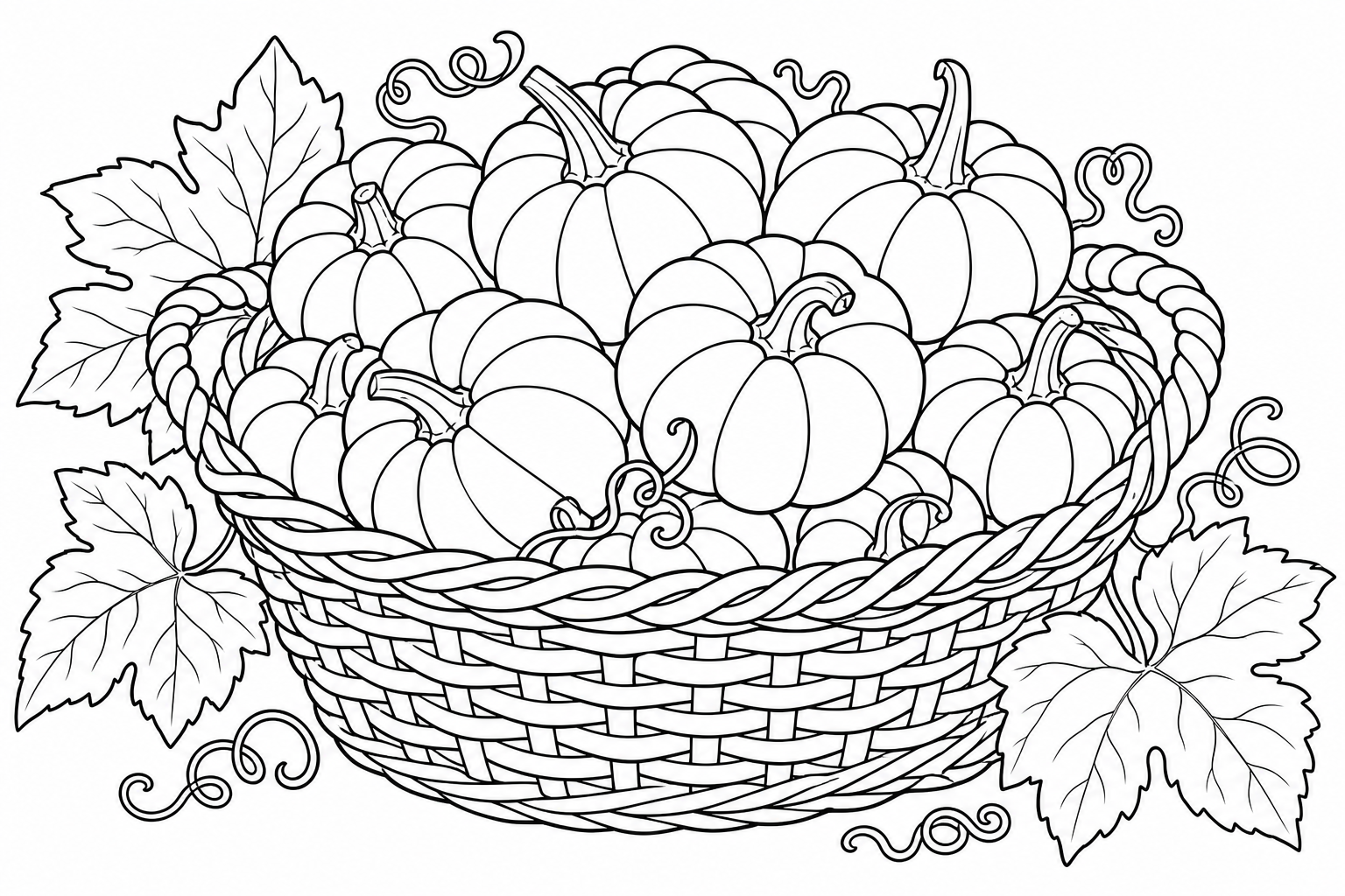 Pumpkin Basket Coloring Page for Kids