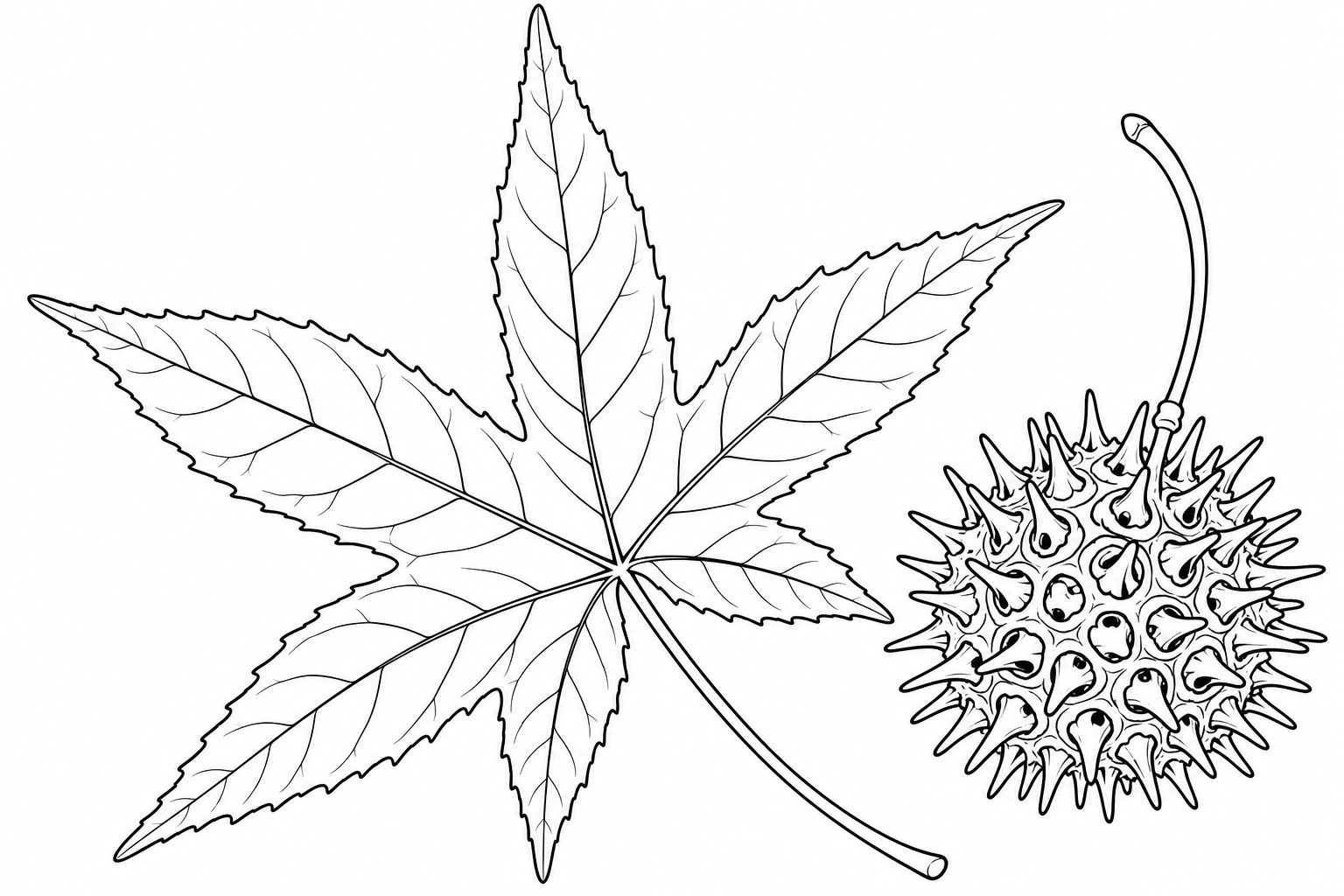 Sweetgum Leaf and Seed Ball Coloring Page