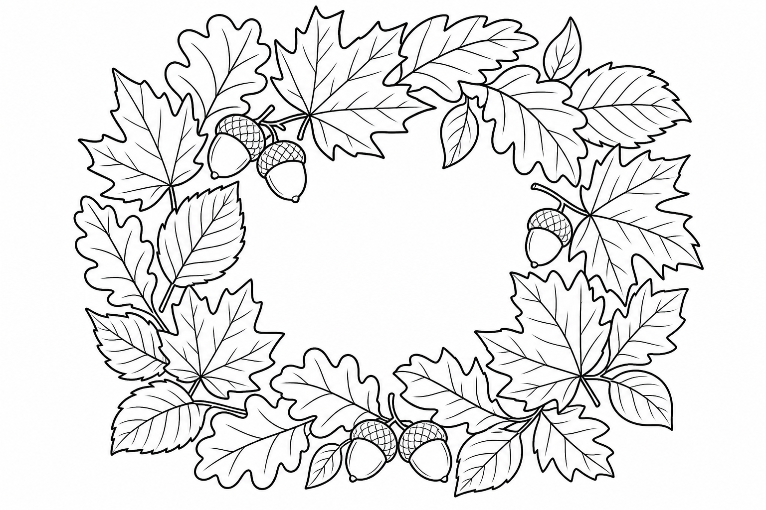 Autumn Wreath Coloring Page for Kids