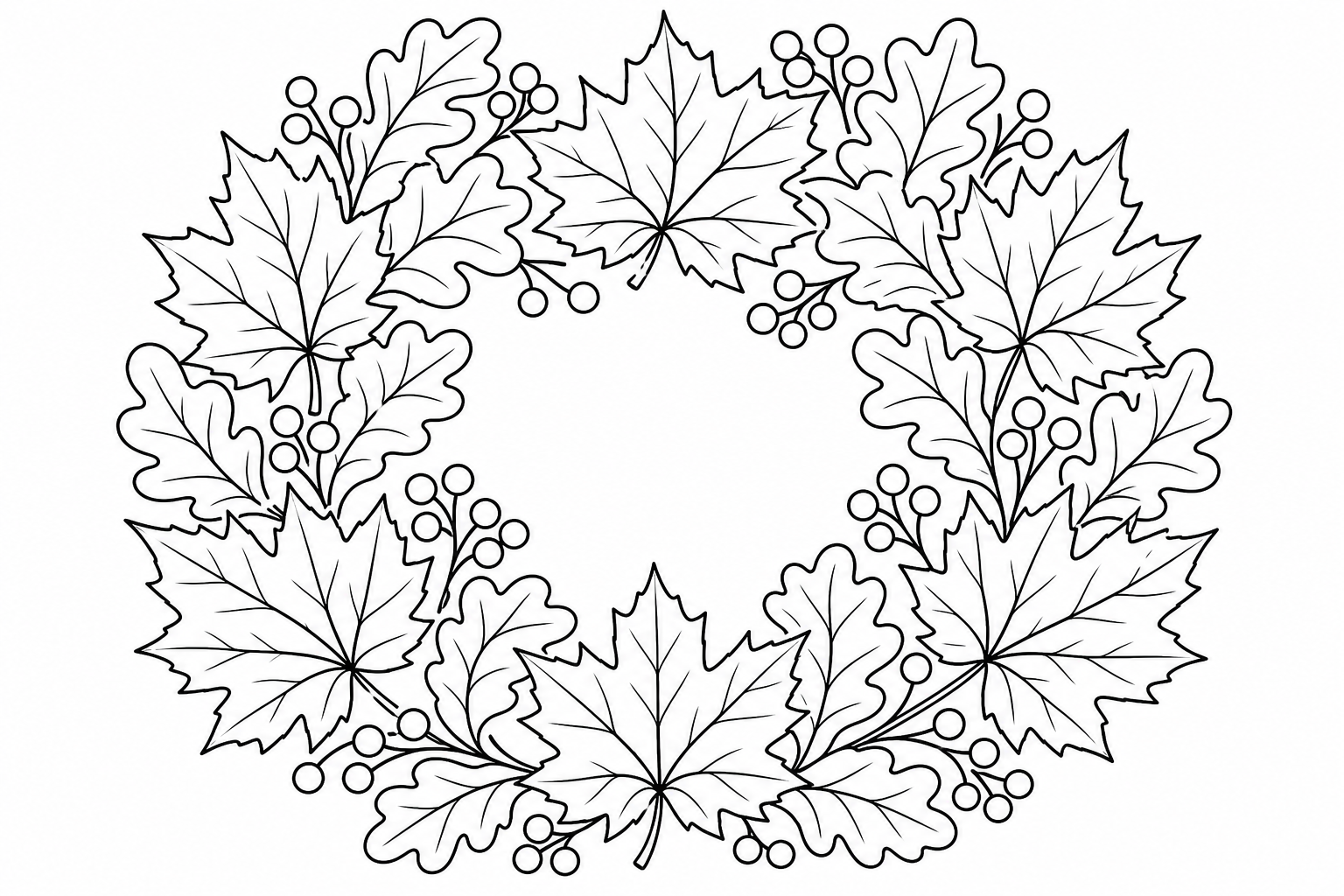 Autumn Wreath Coloring Page for Kids