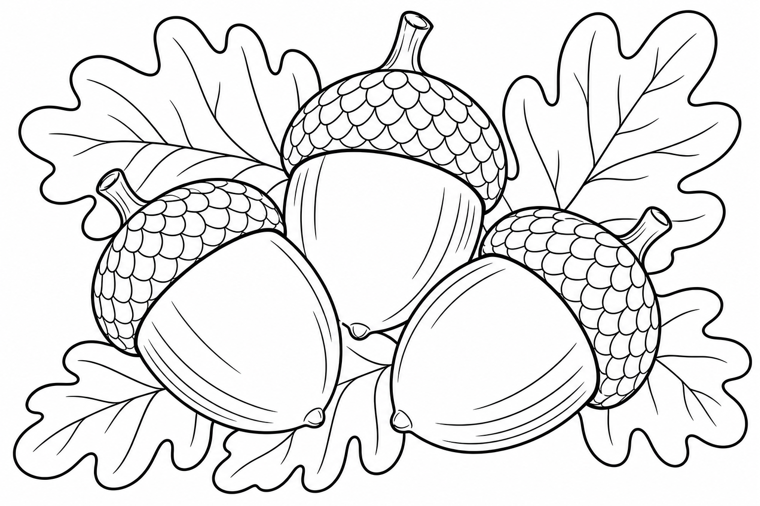 Three Acorns Coloring Page for Kids