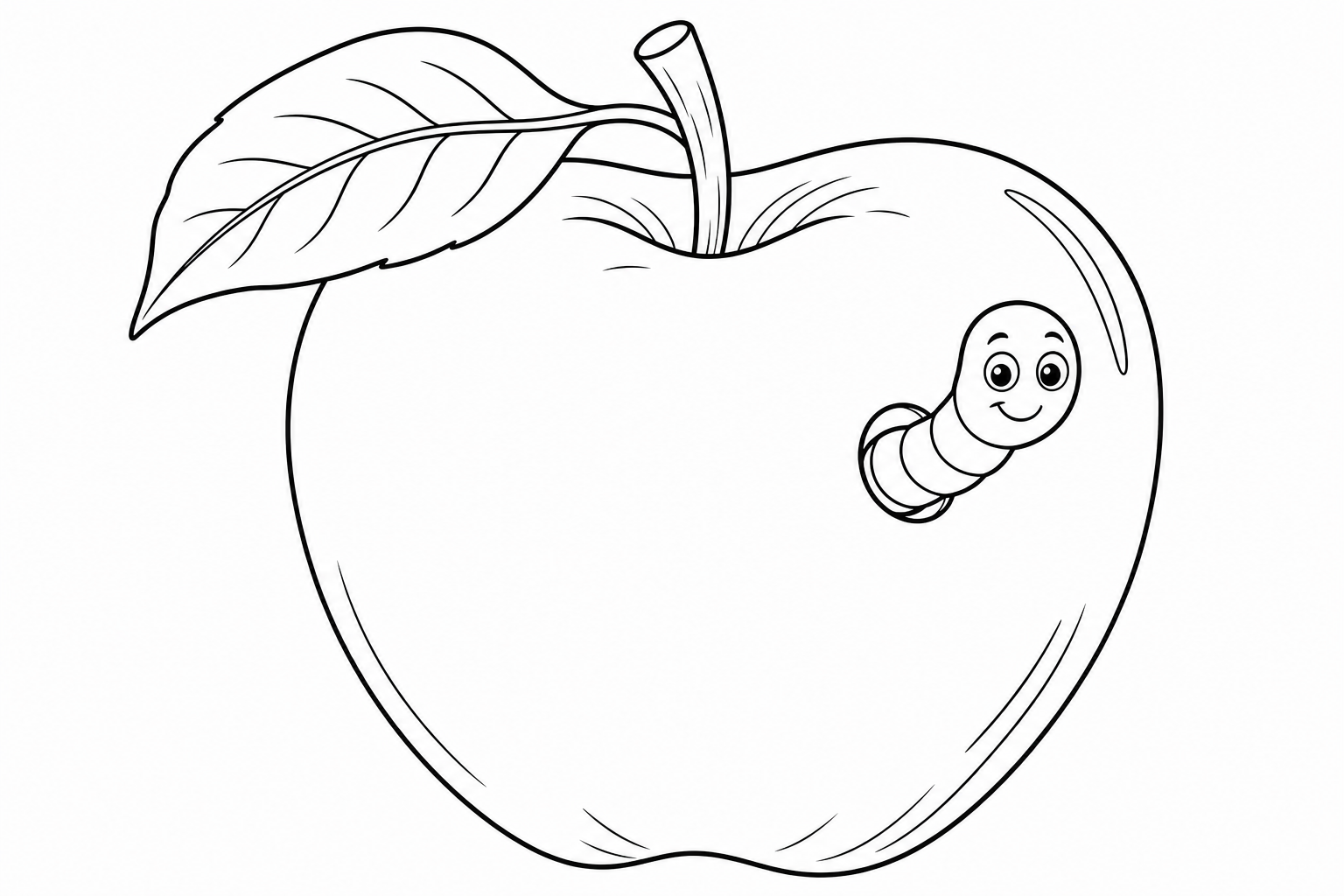 Apple with Worm Coloring Page for Kids