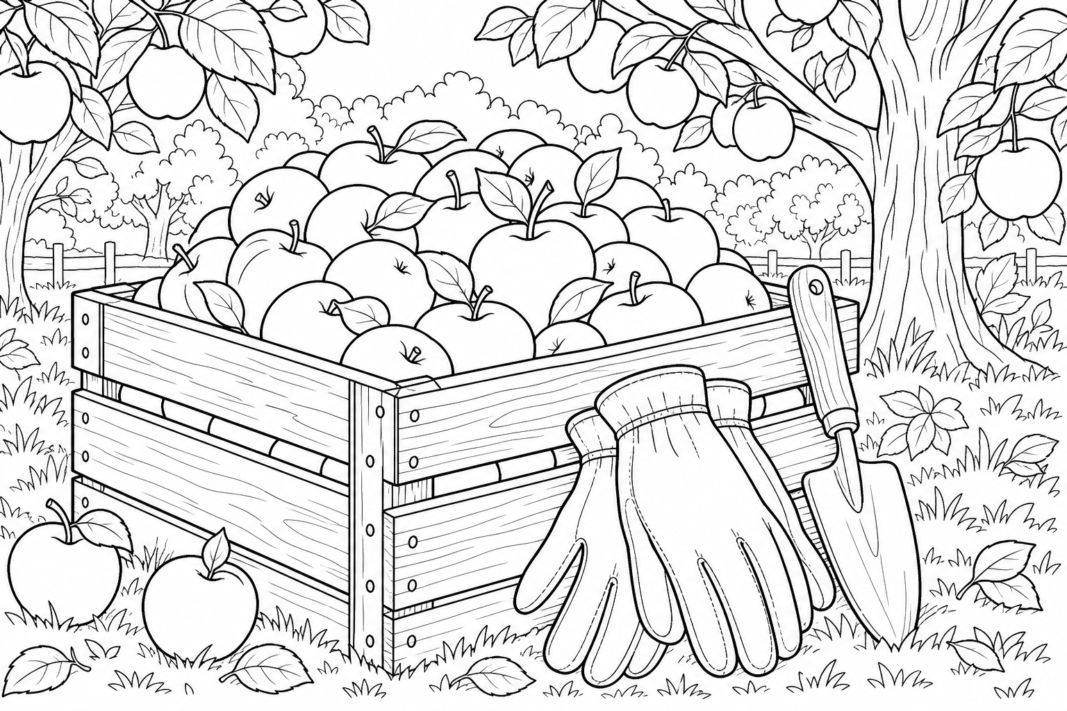 Apple Harvest Coloring Page for Kids