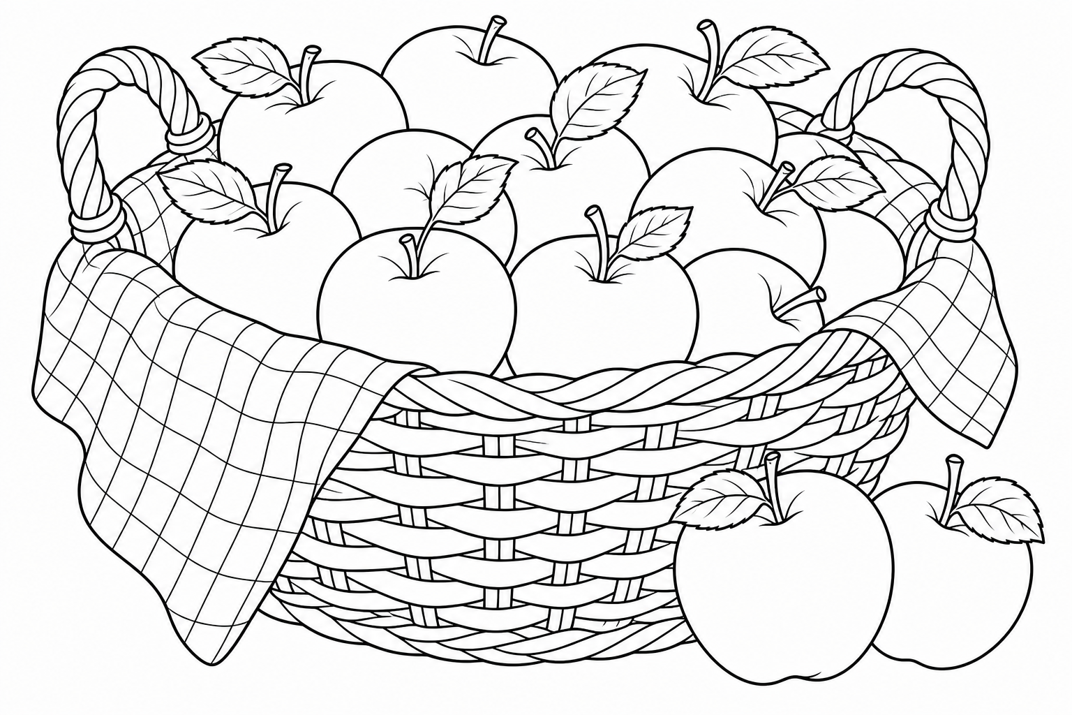 Apple Basket Coloring Page for Kids