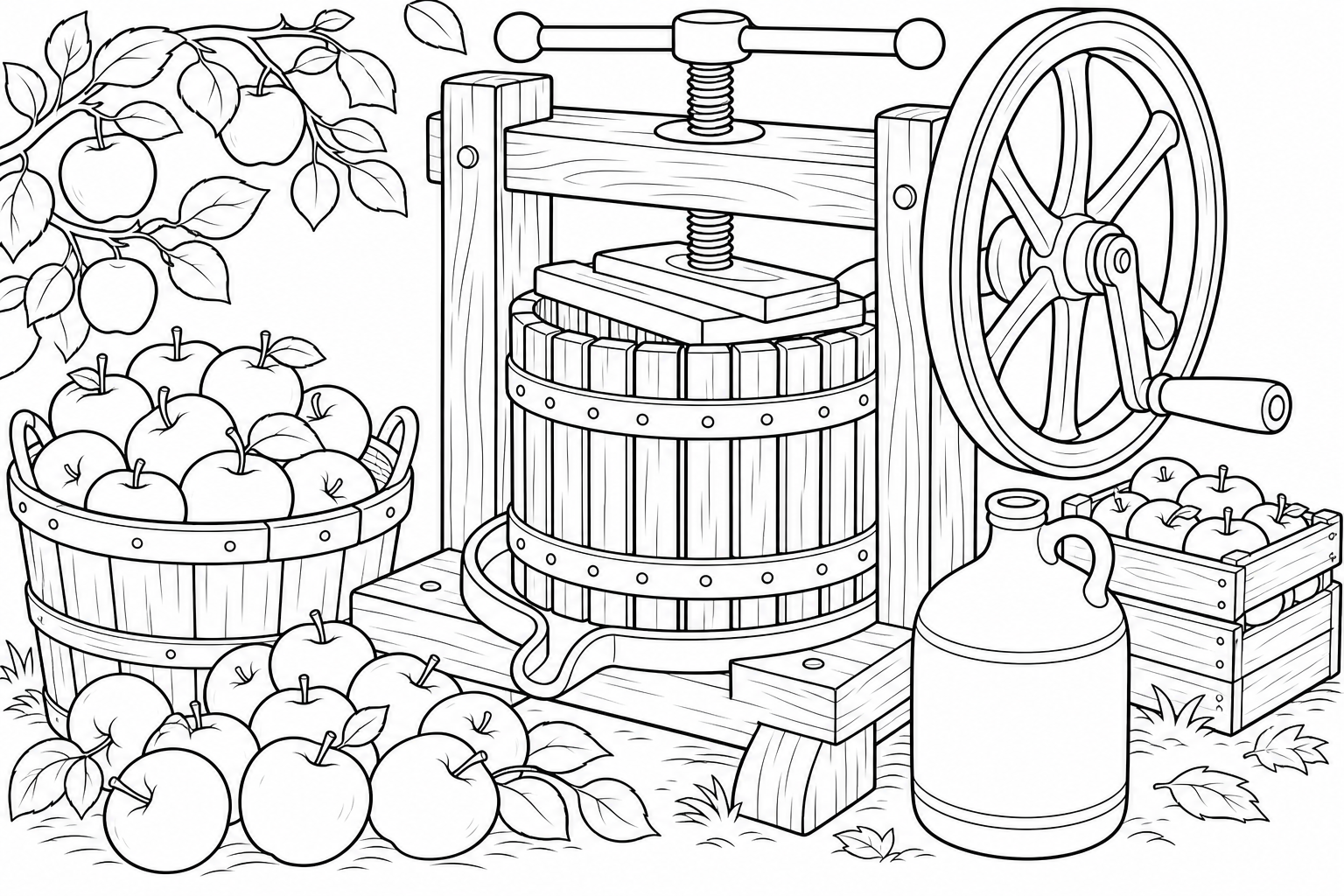 Apple Cider Press Coloring Page for Kids