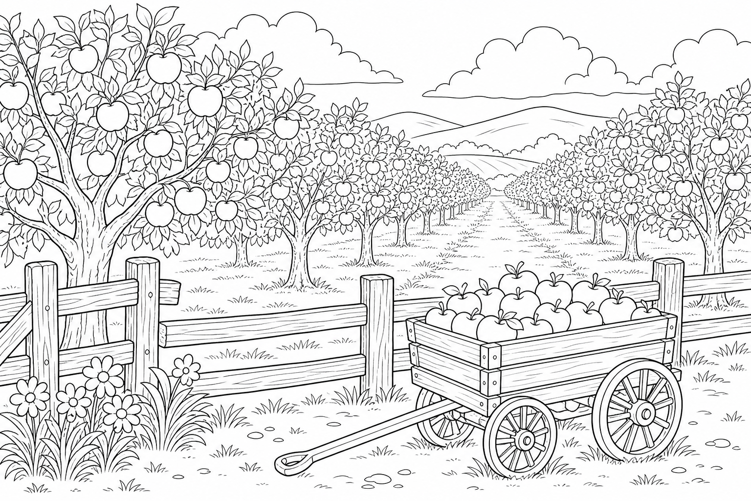 Apple Orchard Coloring Page for Kids