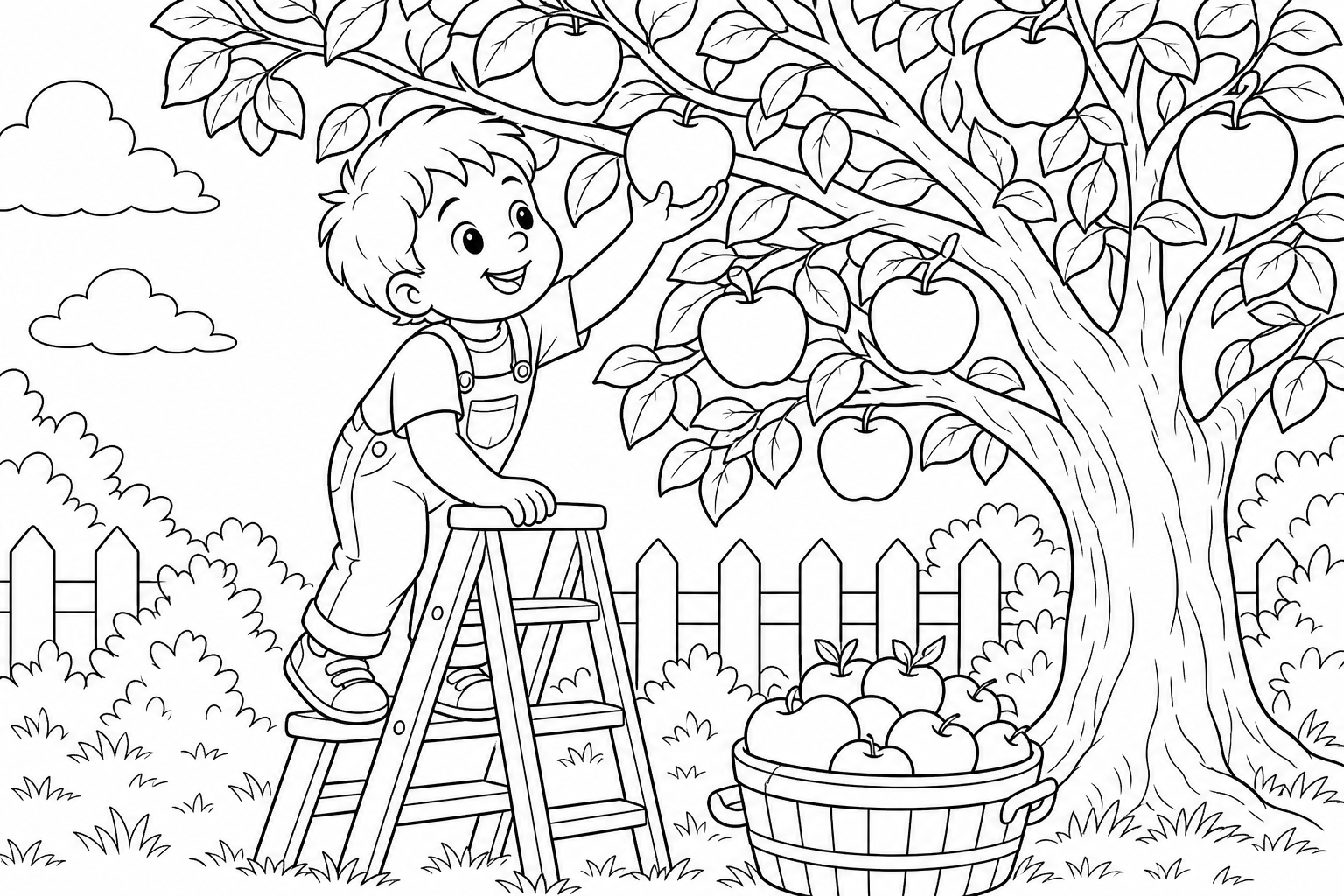 Boy Picking Apples Coloring Page