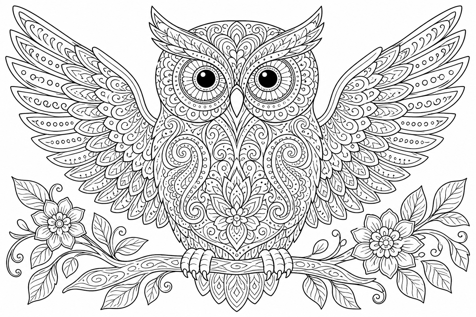Intricate Owl Coloring Page for Kids and Adults