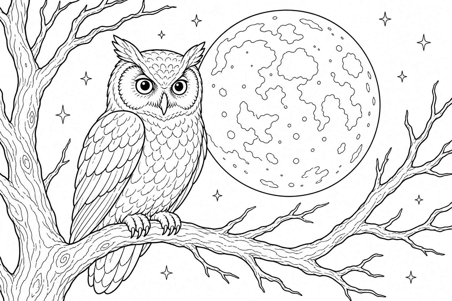 Owl on Branch Coloring Page