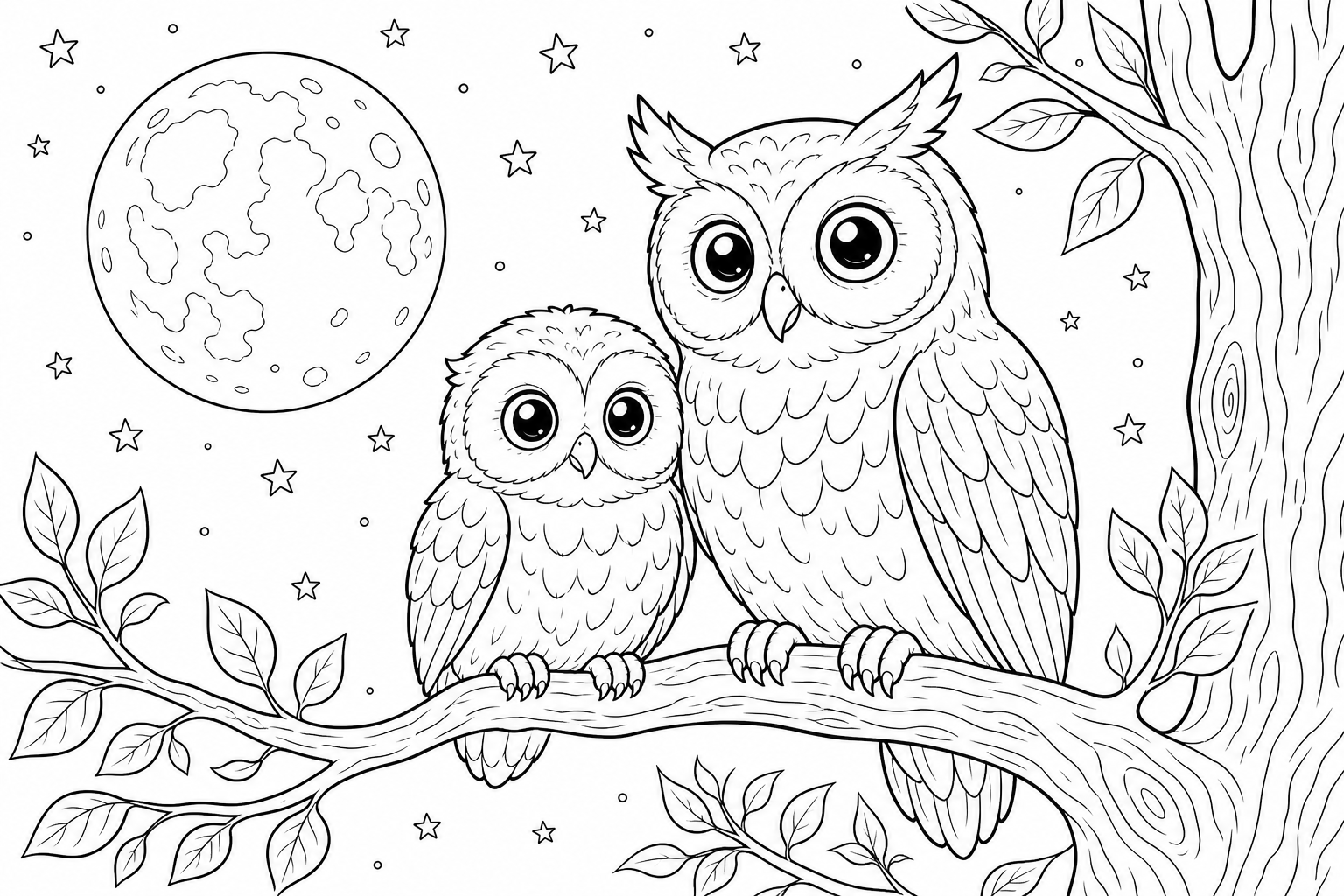 Cute Owl Family Coloring Page for Kids