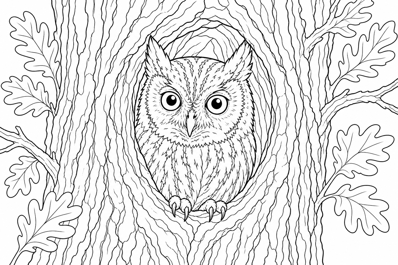Owl in Tree Hollow Coloring Page