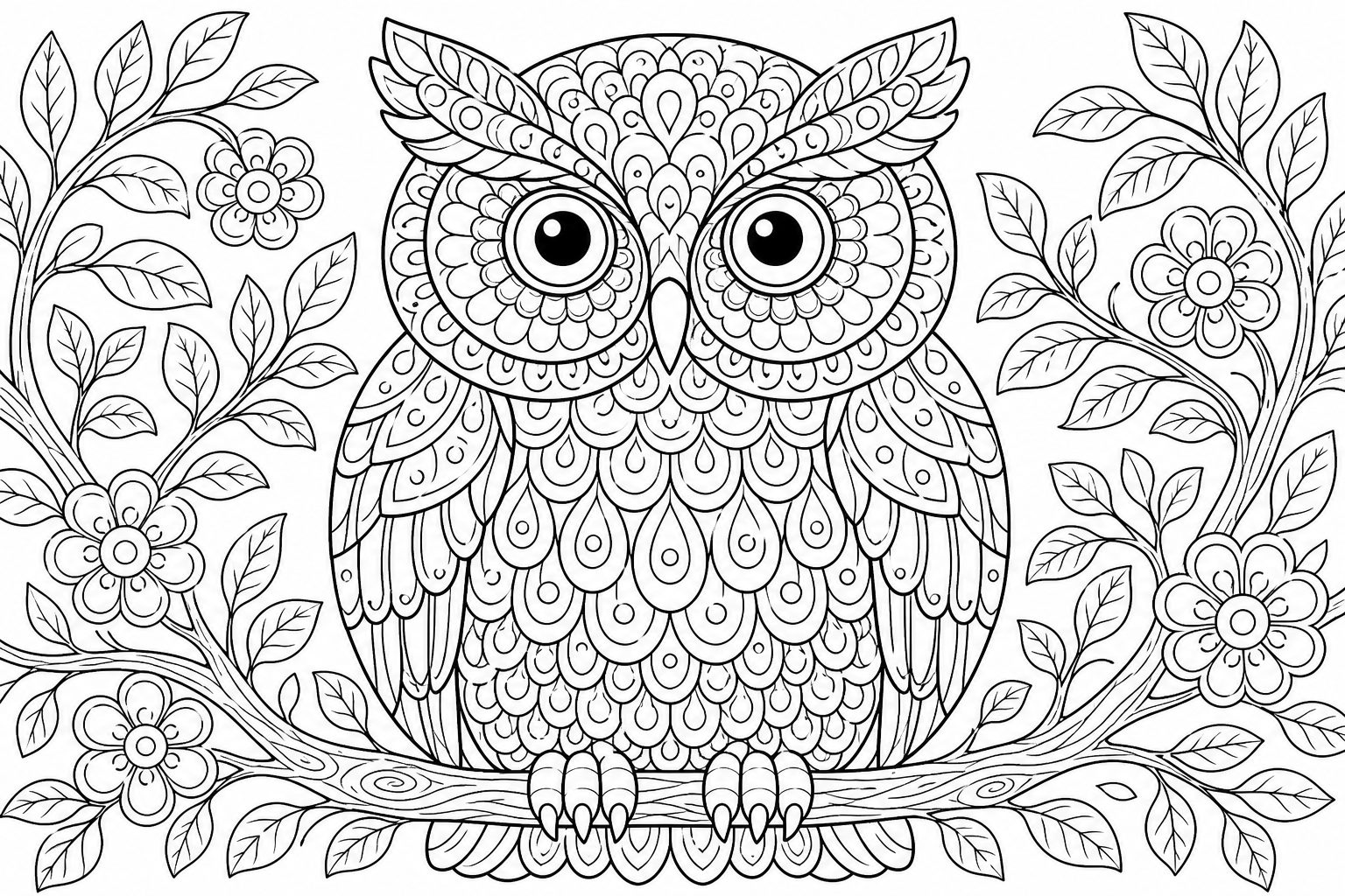 Intricate Owl Coloring Page for Kids