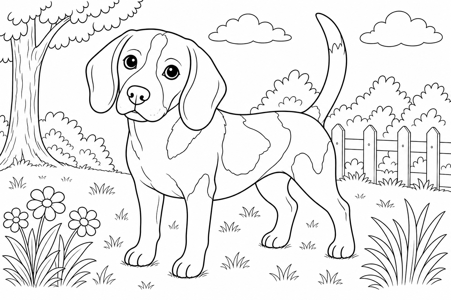 Cute Beagle Dog Coloring Page for Kids
