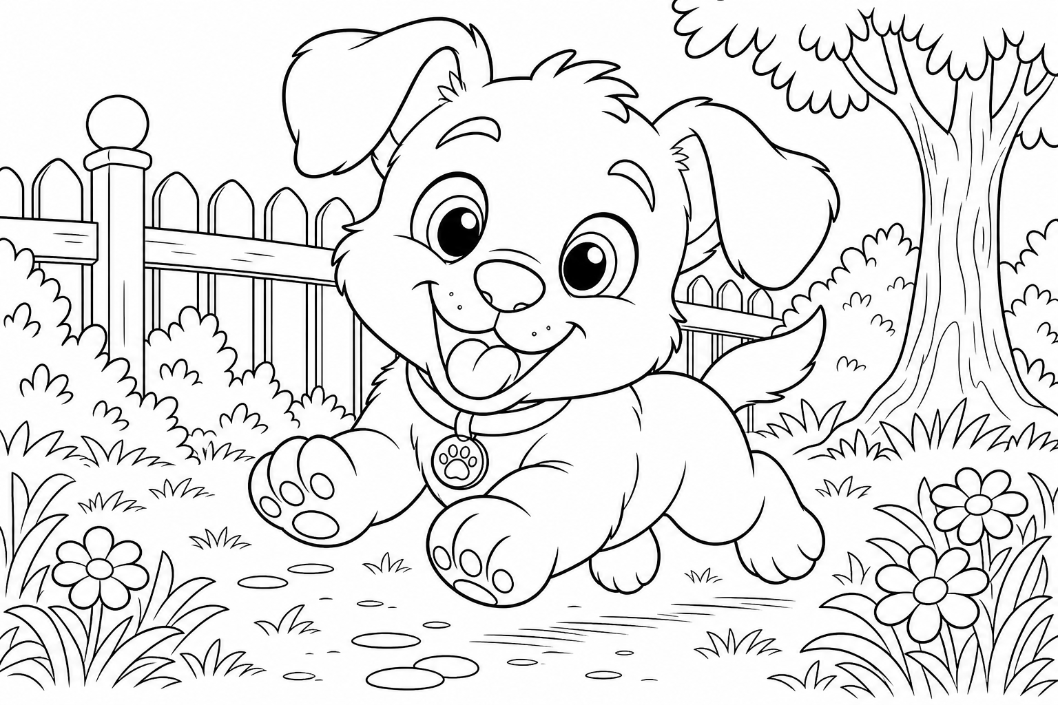 Playful Puppy Coloring Page for Kids