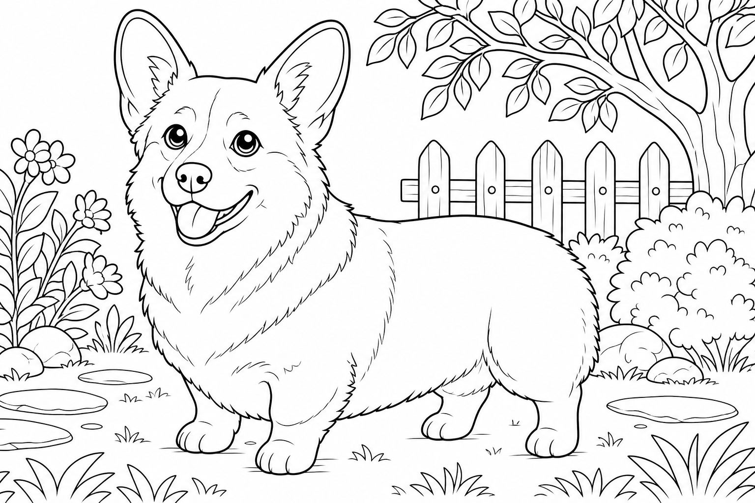 Happy Corgi Coloring Page for Kids
