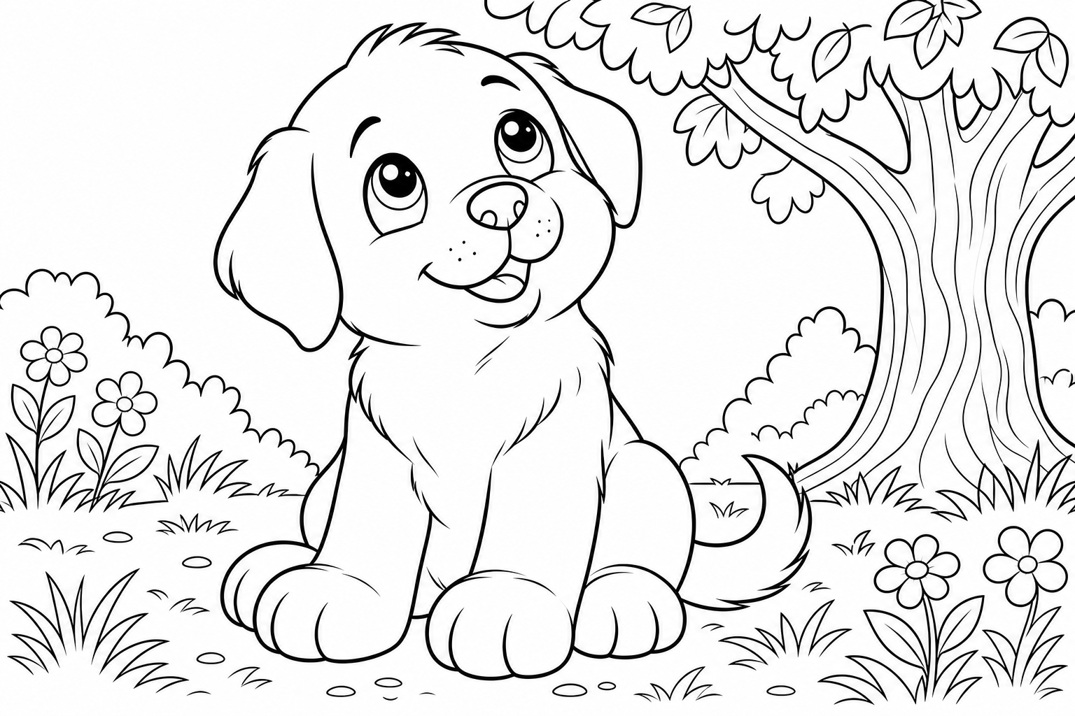 Cute Puppy Coloring Page for Kids