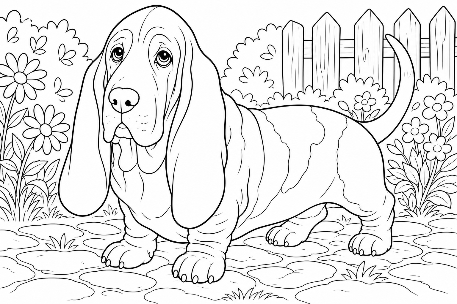 Basset Hound Coloring Page for Kids
