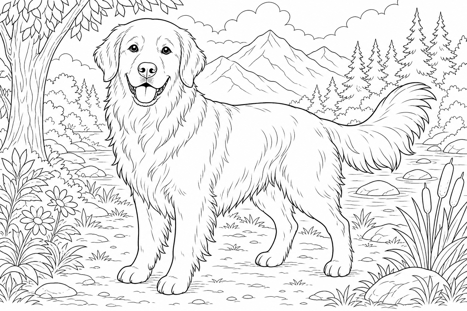 Golden Retriever Coloring Page for Kids
