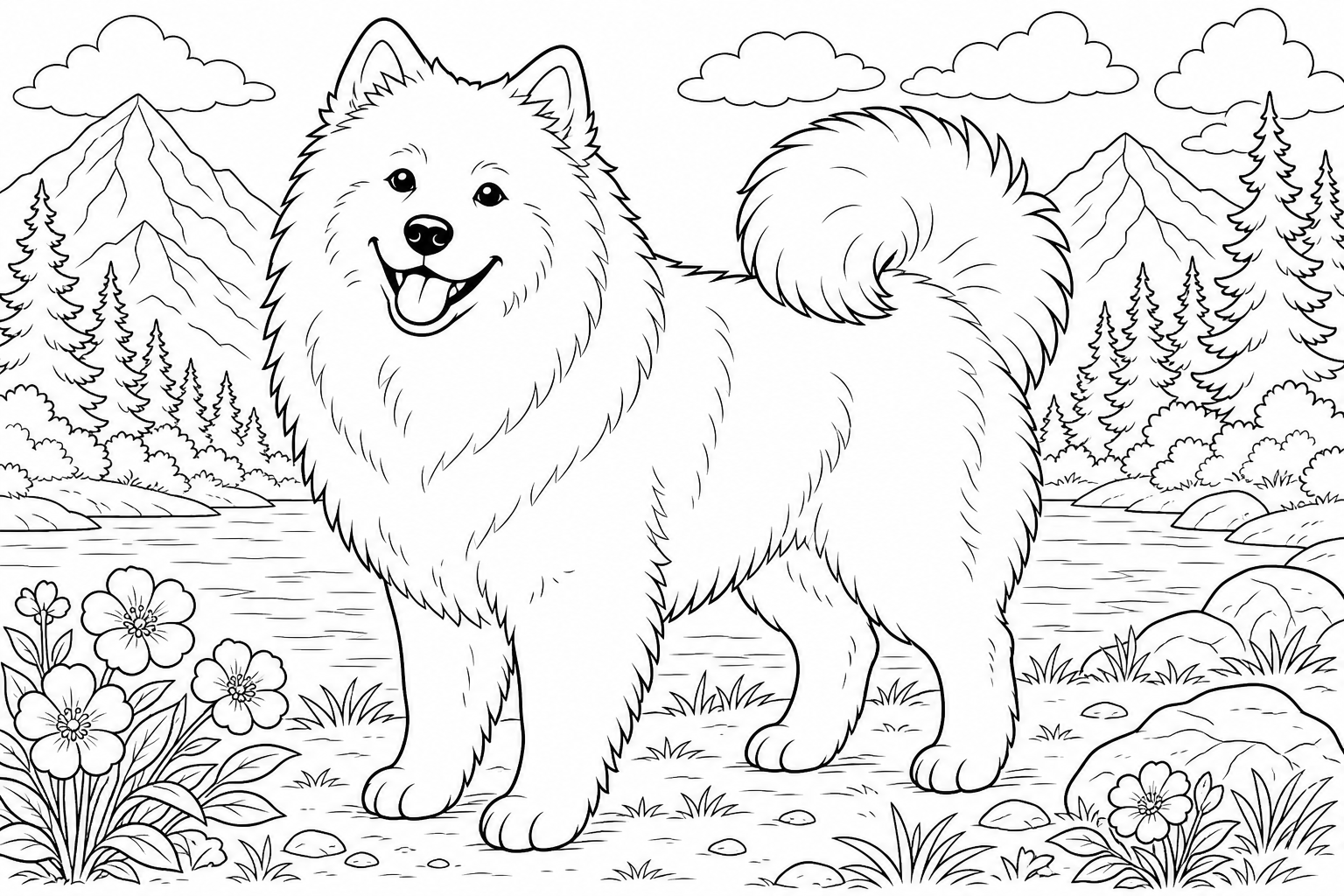 Samoyed Dog Coloring Page for Kids