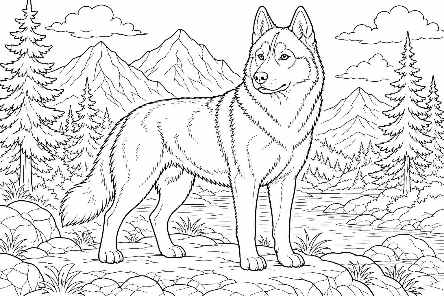 Siberian Husky Coloring Page for Kids