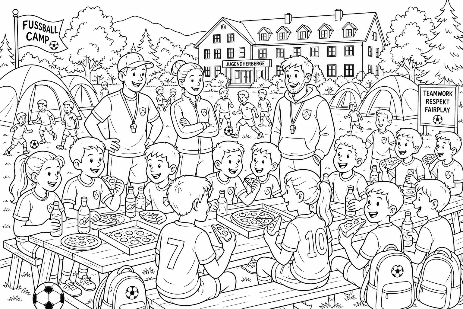 Soccer Camp Fun Coloring Page for Kids