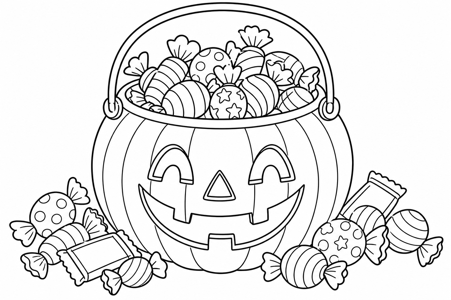 Pumpkin Candy Bucket Coloring Page for Kids