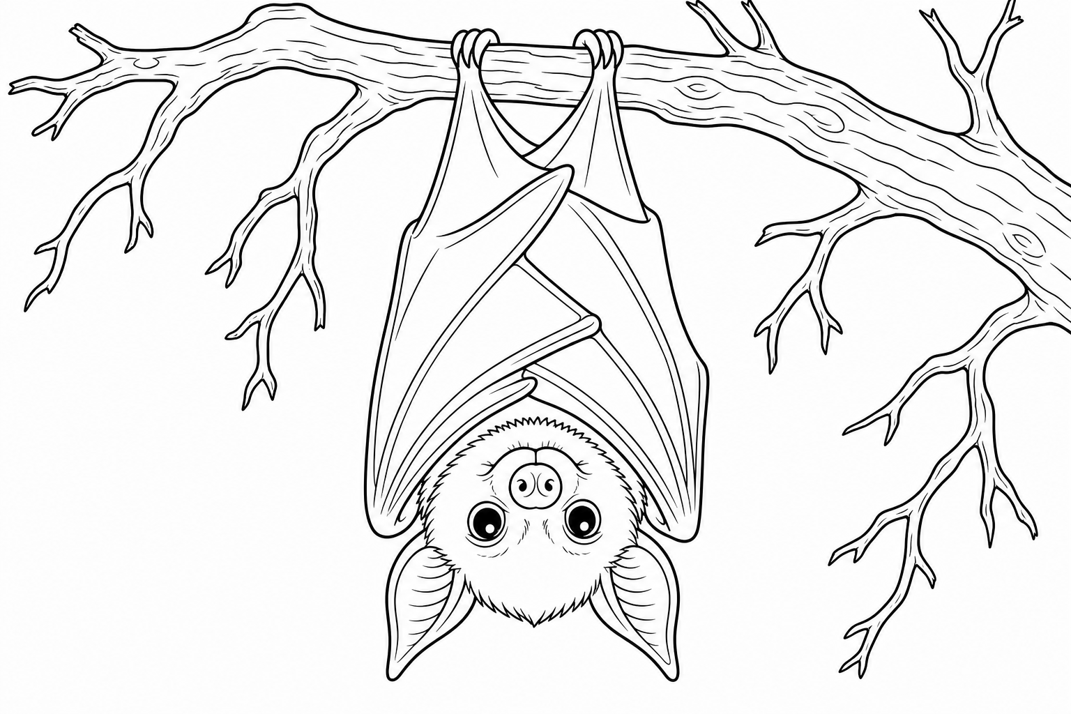Cute Bat Hanging From Branch Coloring Page