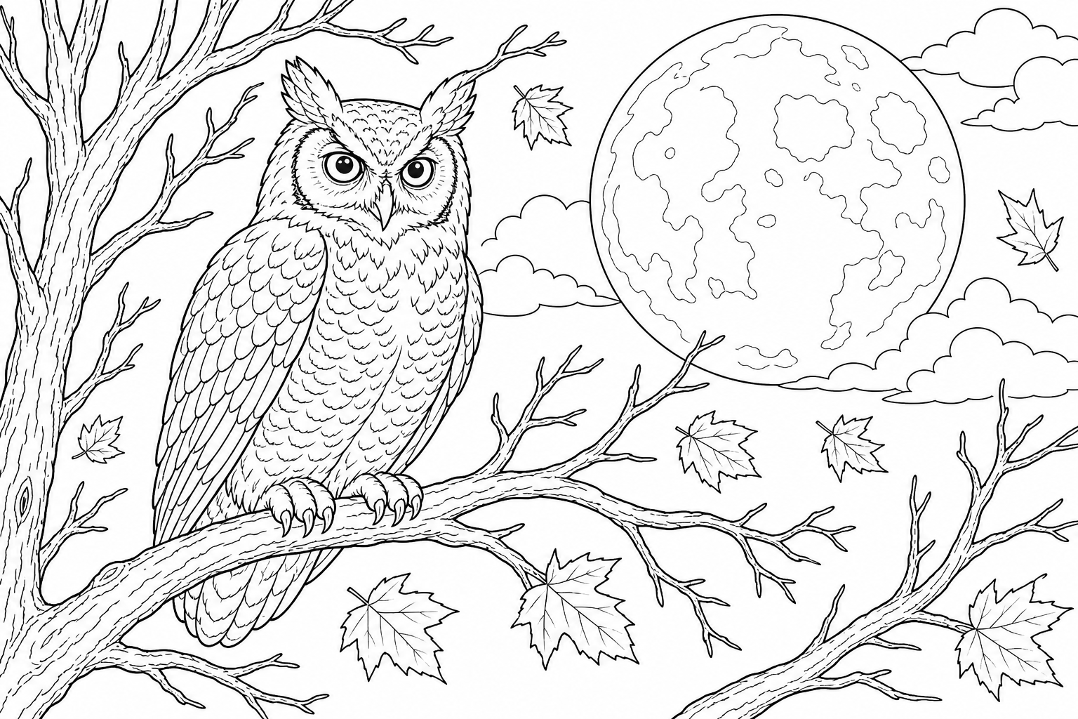 Owl on Branch Coloring Page for Kids