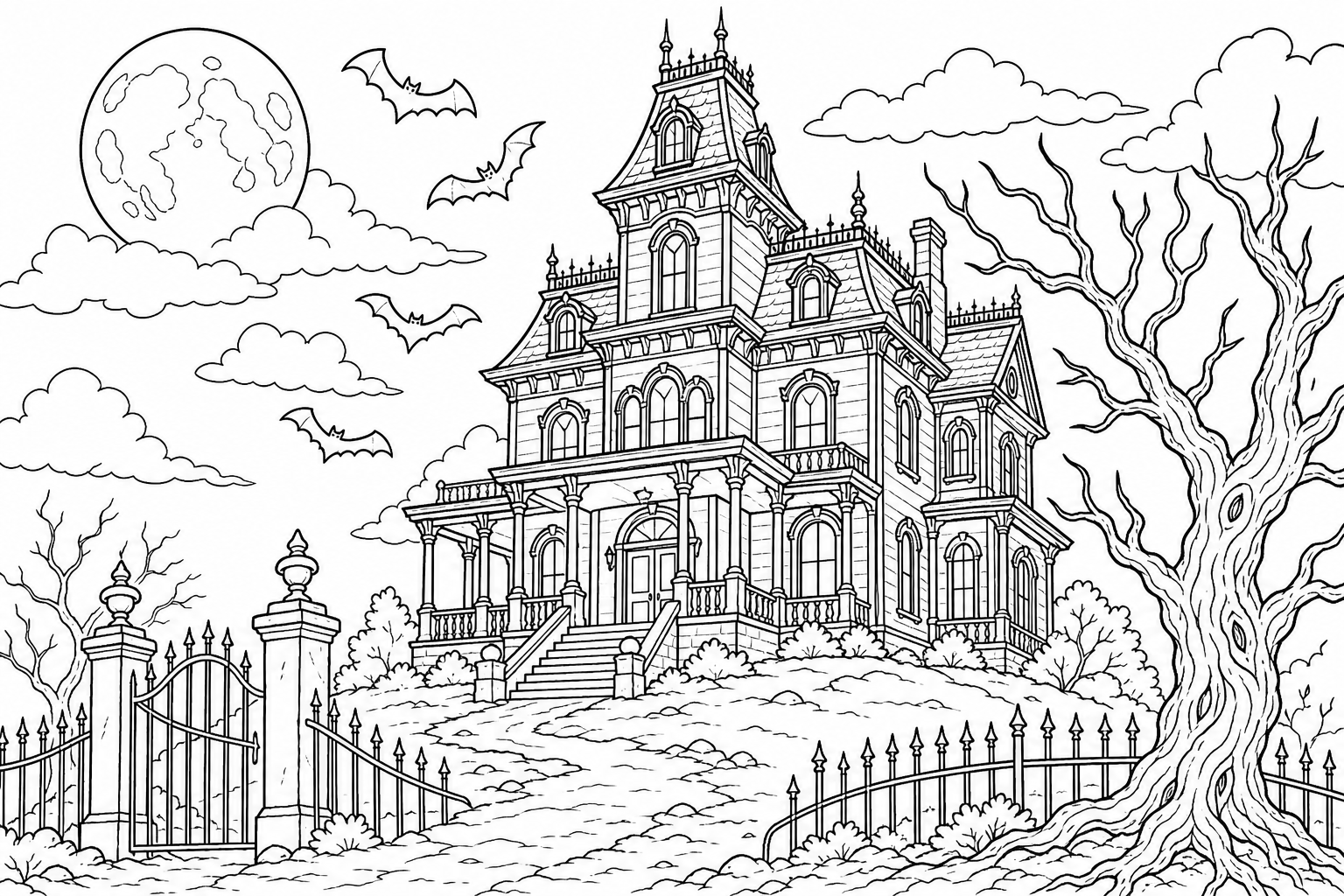 Haunted Mansion Coloring Page for Kids