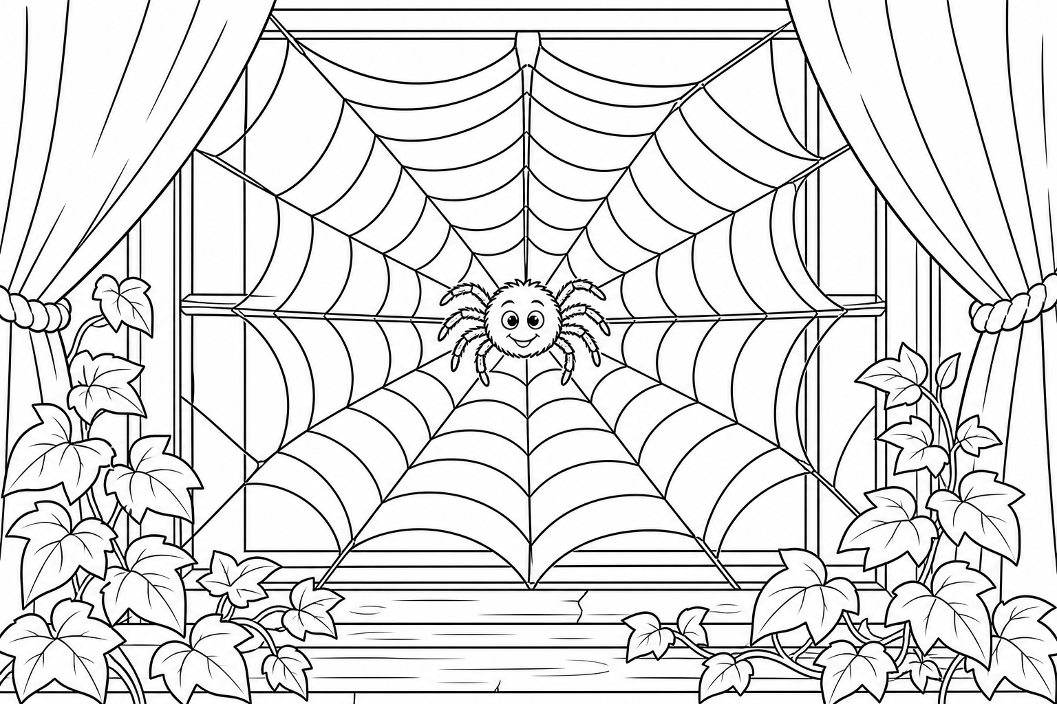Friendly Spider in Web Coloring Page