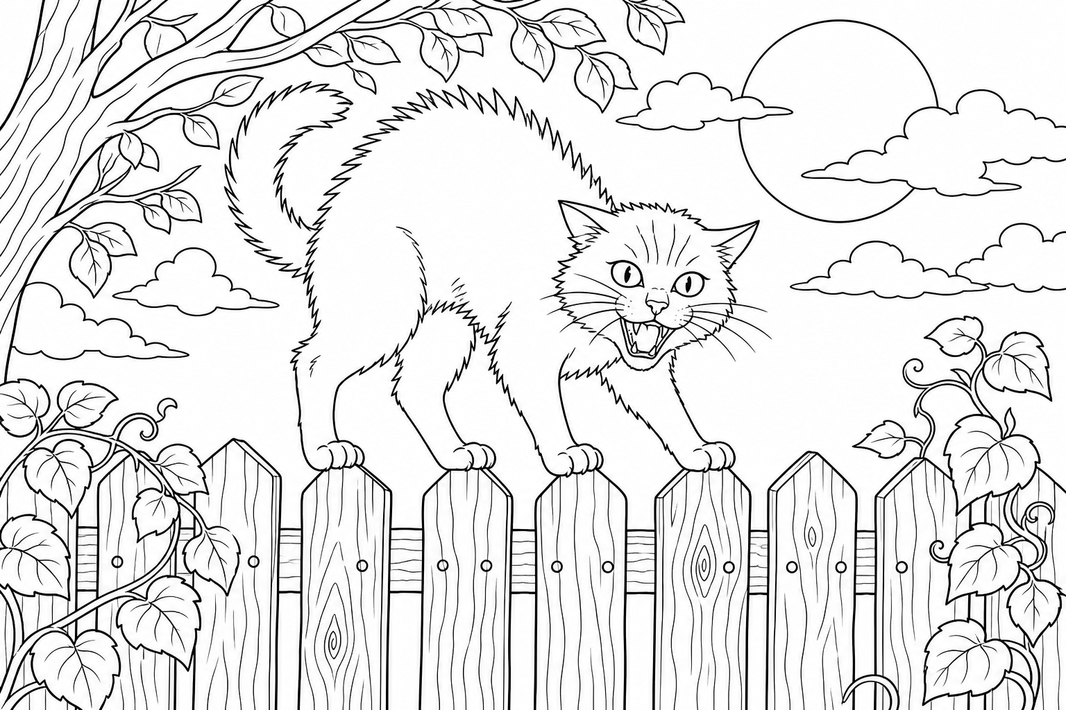 Katze auf Zaun Malvorlage