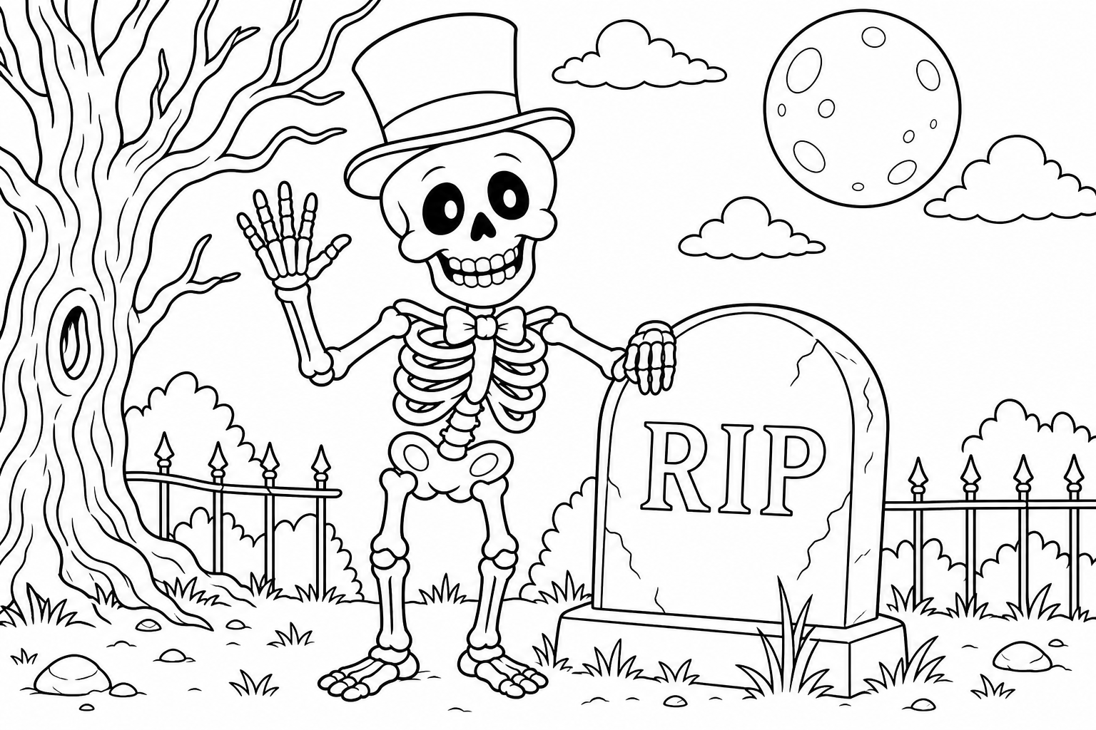 Friendly Skeleton Coloring Page for Halloween