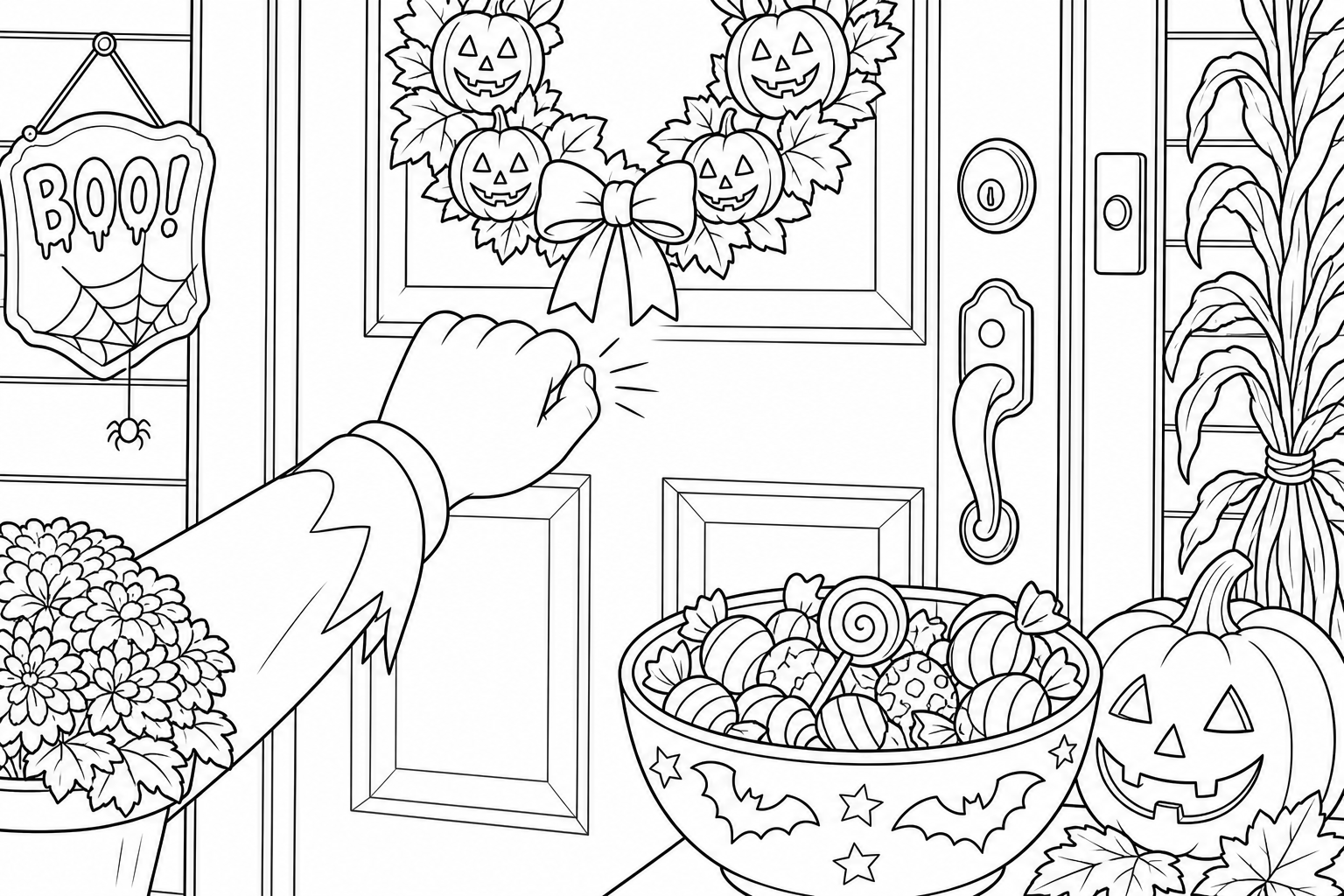 Halloween Trick or Treat Door Coloring Page