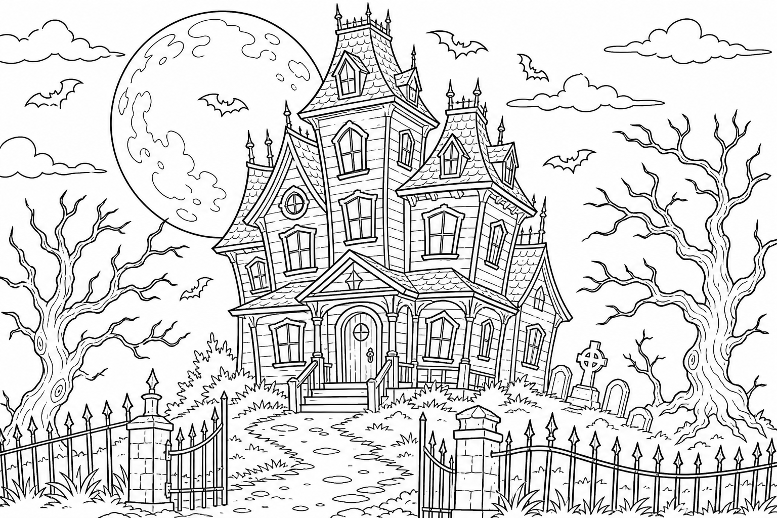 Haunted House Coloring Page for Kids