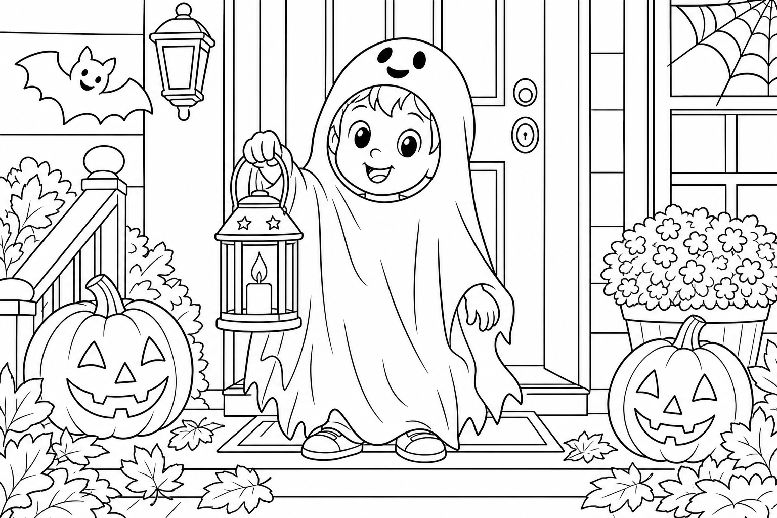 Ghost Costume Halloween Coloring Page for Kids