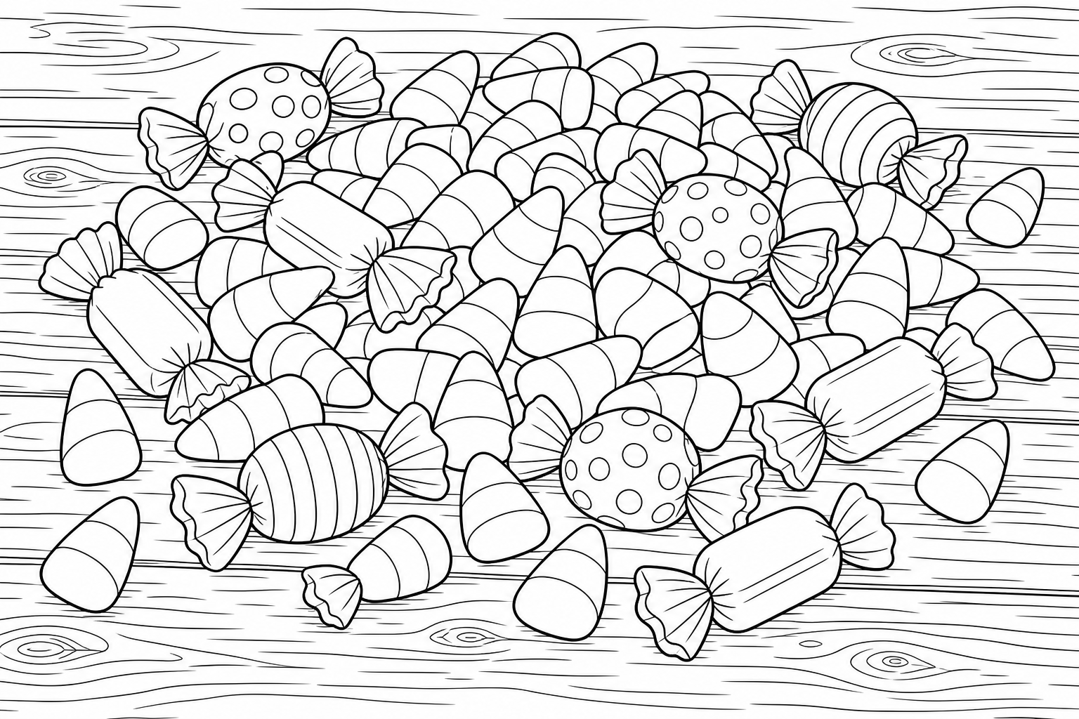 Candy Corn and Sweets Coloring Page