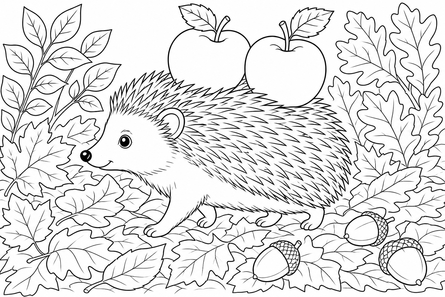 Hedgehog with Apples Coloring Page
