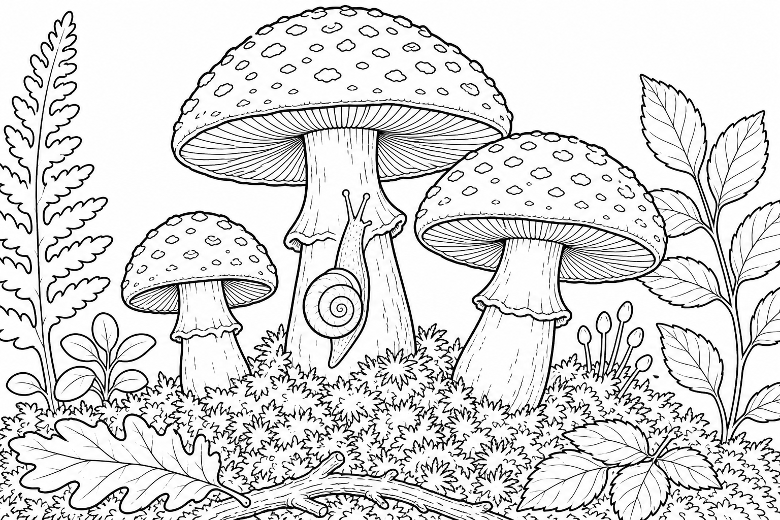 Mushroom and Snail Coloring Page for Kids