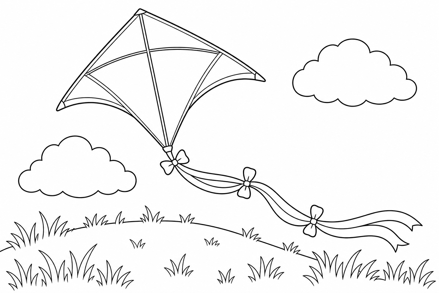 Kite Flying Over Hill Coloring Page