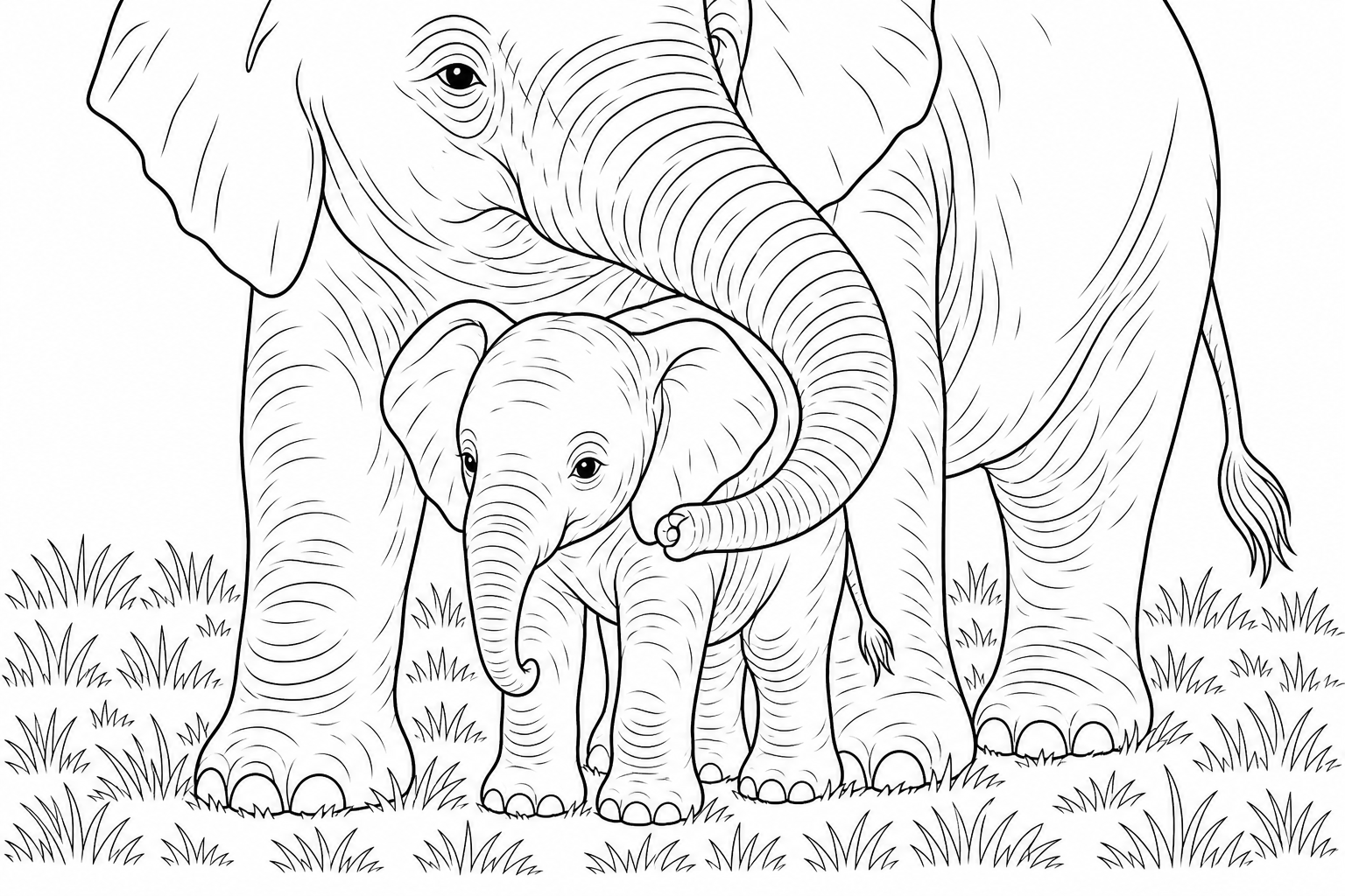 Elephant Mother and Baby Coloring Page