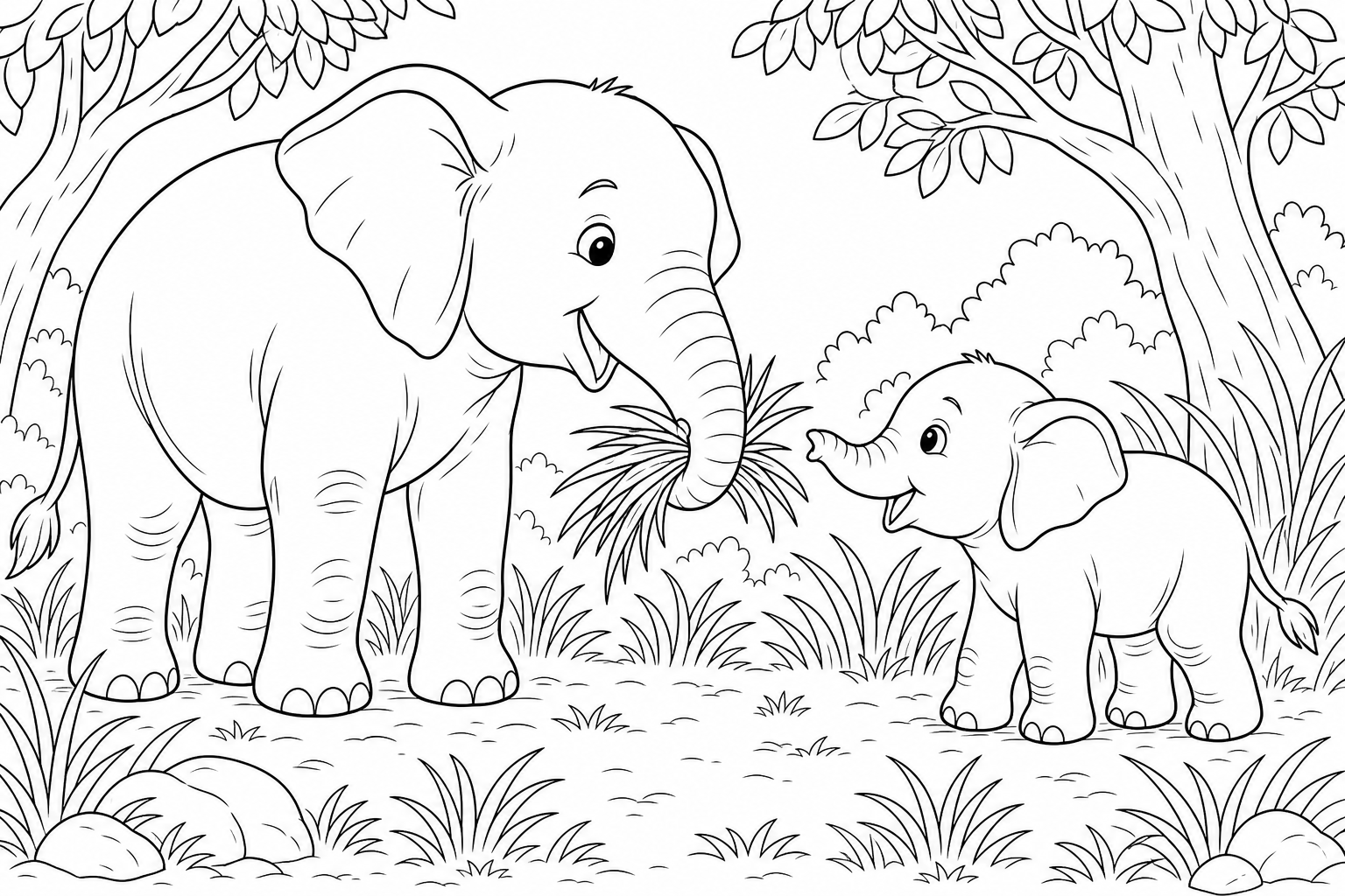 Elephant and Baby Coloring Page