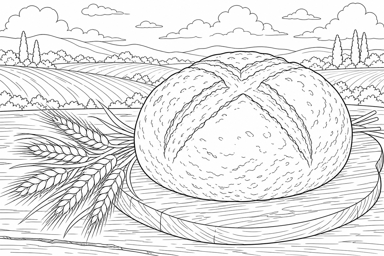 Bread and Wheat Coloring Page for Kids