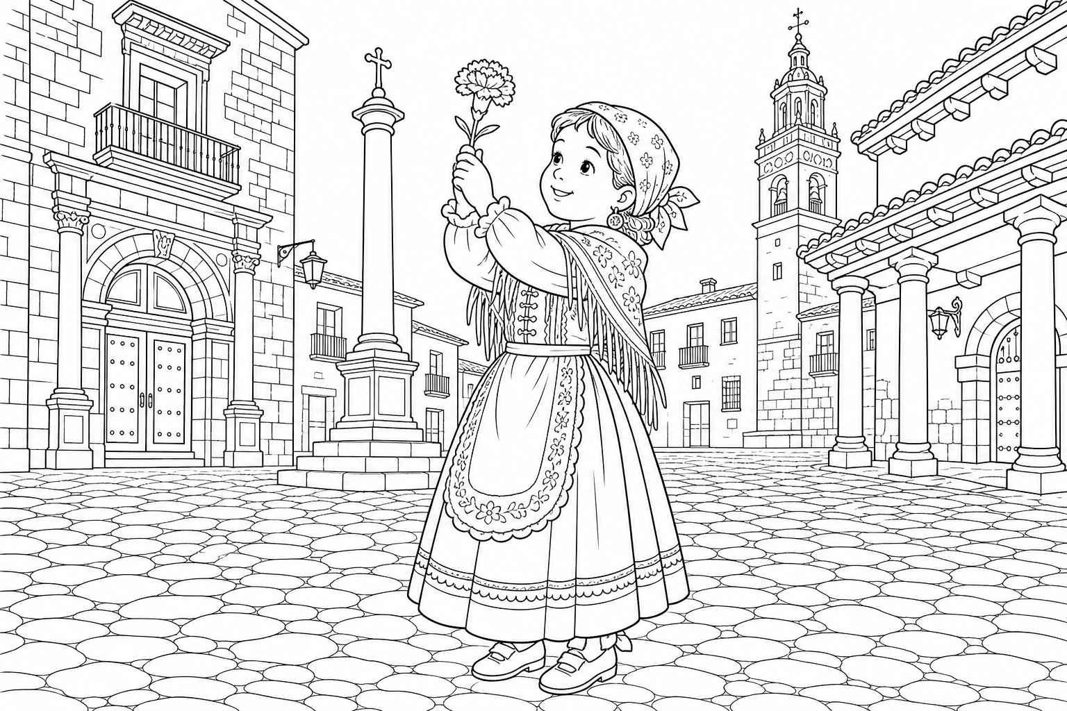 Girl in Traditional Costume Coloring Page